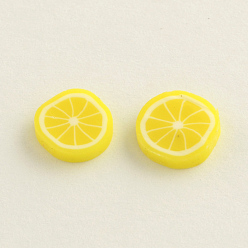 Jaune Cabochons en argile polymère manuels, Tranches de pâte polymère pour la création de boucles d'oreilles et de pinces à cheveux., citron, jaune, 9~10x1.5~2mm