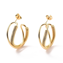 Oro Recubrimiento al vacío de PVD 201 Pendientes de botón con forma de espiral envueltos en acero inoxidable, pendientes de medio aro con 304 pasador de acero inoxidable para mujer, dorado, 34.5x27x9 mm, pin: 0.8 mm