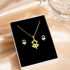 Цветок 304 комплекты из ожерелий и серег-гвоздиков из нержавеющей стали, золотые, цветок, 460~500 мм