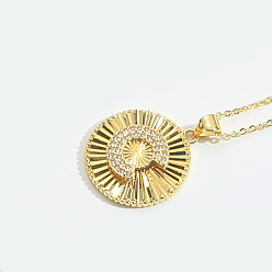 Letter C Латунные микро проложить кубического циркония ожерелья, плоские круглые с буквы, буква С, 17.72 дюйм (45 см)