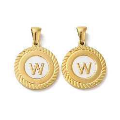 Letter W Ионное покрытие (ip) 304 подвески из нержавеющей стали, плоские круглые подвески-ракушки с буквой, золотые, Буква W, 20.5x17.5x1.5 мм, отверстие : 2.5x4.5 мм