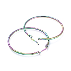 Rainbow Color 304 Stainless Steel Big Hoop Earrings, Hypoallergenic Earrings, Ring Shape, Rainbow Color, 45x2mm, 12 Gauge, Pin: 0.7x1mm