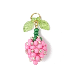 Pink Подвески-бутоны из стеклянных бусинок, с 304 открытыми соединительными кольцами из нержавеющей стали и стеклянной круглой бусиной-жемчужиной, розовые, 25x11x13 мм, отверстие : 5 мм