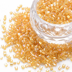 (932FM) Темно-синий аква-матовый с подкладкой Стеклярус, прозрачные цвета радуги, темно-золотистые, 2.5~3x2 мм, отверстие : 0.9 мм, Около 15000 шт / фунт