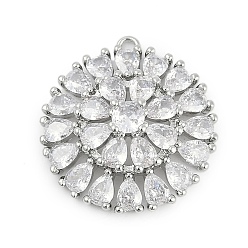 Платина Латунные подвески, плоские круглые прелести, со стеклом, платина, 23.5x22x6.5 мм, отверстие : 1.5 мм