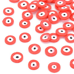 Tomato Handmade Polymer Clay Cabochons, Polymer Clay Slices for Resin Crafts & DIY Projects, Flat Round with Evil Eye, Tomato, 5~6x0.5~1mm, about 50000pcs/1000g