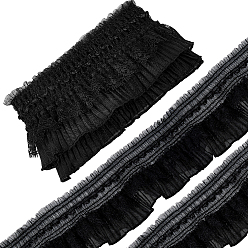 Black 12 Yards Polyester Lace Ribbon, for Clothes Accessories, with Cards, Black, 3-1/2 inch(88mm)