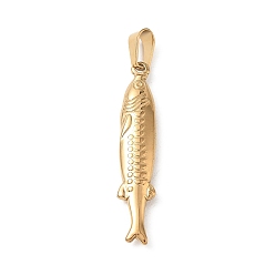 Fish 304 подвески из нержавеющей стали, с 201 защелкой из нержавеющей стали на поручнях, амулеты с морскими животными, золотые, ионное покрытие (ip), рыба, 38.5x7.5x4 мм, отверстие : 7.5x4 мм