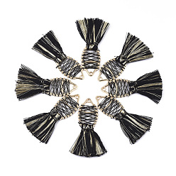 Черный Хлопчатобумажная нить кисточка большие подвесные украшения, с металлическим шнуром и фурнитурой из сплава, долговечный, рыба, чёрные, 59~62x20~30x5 мм, отверстие : 2 мм