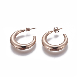 Roségold 304 Edelstahl Ohrstecker, halbe Creolen, hypoallergene Ohrringe, mit Ohrmuttern, Roségold, 22.5 mm, Stift: 0.9 mm