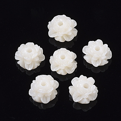 Old Lace Opaque Resin Beads, Lotus Flower, Old Lace, 9.5x8.5~13.5mm, Hole: 2mm