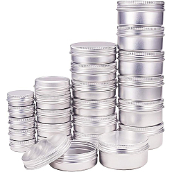 Silver Round Aluminium Tin Cans, Aluminium Jar, Storage Containers for Cosmetic, Candles, Candies, with Screw Top Lid, Silver, 4~6.8x1.8~3.5cm, Capacity: 15ml/30ml/60ml/80ml, 40pcs/box