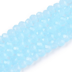 Голубой Стеклянные бусины, имитация нефрита, граненые, рондель, голубой, 3.5~3.8x3 мм, отверстие : 0.4 мм, около 105~110 шт / нитка, 29~31 см