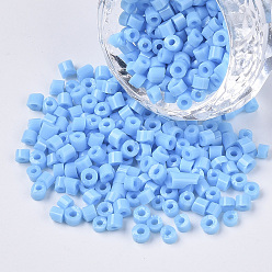 Light Sky Blue 6/0 Glass Bugle Beads, Opaque Colours, Light Sky Blue, 6/0 3.5~5x3.5~4mm, Hole: 1mm, about 4500pcs/bag