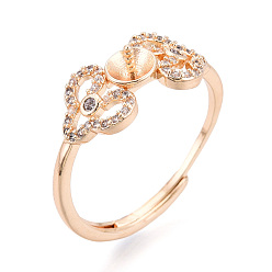 Настоящее золото 18K Сердце латунный микропаве прозрачный кубический цирконий регулируемые настройки кольца, за половину пробурено бисера, без кадмия, без никеля и без свинца, реальный 18 k позолоченный, штифты : 1 мм, 9.5 мм, внутренний диаметр: 18~20 мм