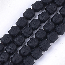 Black Spray Painted Non-magnetic Synthetic Hematite Beads Strands, Matte Style, Buddha Head, Black, 10x9x7.5mm, Hole: 1mm, about 39pcs/strand, 15.7 inch