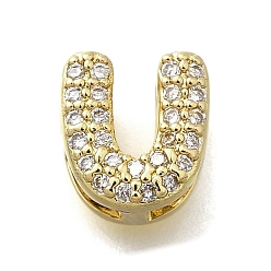Letter U Латунные микро-паве кубические цирконии буквы многорядные звенья, без свинца и без кадмия, реальный 18 k позолоченный, Буква U, 7.5x7x4.5 мм, отверстие : 2x1.5 мм