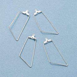 Argent Pendentifs en acier inoxydable, conclusions de boucle d'oreille, trapèze, argenterie, Jauge 304, 21mm, Trou: 45.5x20x1.5mm, Taille intérieure: 1 mm, pin: 16x38 mm