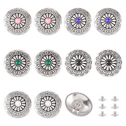 (52) Непрозрачная лаванда 10 шт. 5 цвета тибетский стиль плоский круглый сплав со смоляными декоративными заклепками, для кошелька, , украшение кожаных ремесел, античное серебро, разноцветные, 30x9 мм, отверстие : 2.3 мм