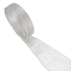 Plata Malla de alambre trenzado de latón expandible, Cinta de malla plana elástica para manualidades, para la fabricación de joyas de accesorios para el cabello, plata, 10x0.5 mm, aproximadamente 1.09 yardas (1 m) / pc