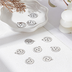 Stainless Steel Color 10Pcs 304 Stainless Steel Charms, Laser Cut, Flat Round with Moon and Star, Stainless Steel Color, 14x12x1.2mm, Hole: 1.5mm