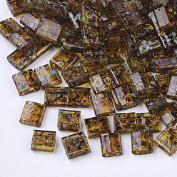 Темно-Золотистый 2 Прозрачный стеклянный бисер, , квадратный, темные золотарник, 5x4.5~5.5x2~2.5 мм, отверстие : 0.5~0.8 мм