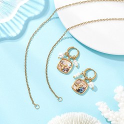 Квадрат Подвеска из раковины морского ушка и серьги-кольца с жемчугом из раковины и натуральным пресноводным жемчугом., 304 комплект украшений из нержавеющей стали для женщин, золотые, квадратный, 435 мм