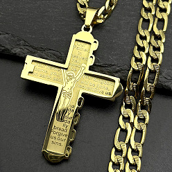 Золотой 304 ожерелья с подвеской в виде креста Иисуса из нержавеющей стали, золотые, 23.78 дюйм (60.4 см)