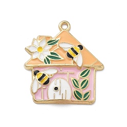 Дом Подвески из эмали и сплава, золотой свет, дом, 30x27.5x3 мм, отверстие : 1.8 мм