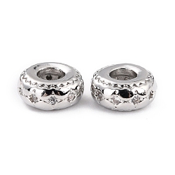 Платина Латунные микропаве из прозрачного кубического циркония, долговечный, без кадмия и без свинца, RONDELLE звездочкой, Реальная платина, 5.5x2.5 мм, отверстие : 2 мм