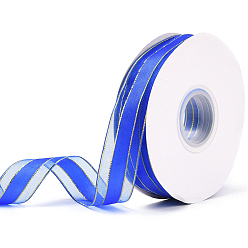 Синий 1рулонные однотонные ленты из органзы, золотой проводной край ленты, для украшения вечеринки, подарочная упаковка, синие, 1 дюйм (25 мм), около 50.00 ярдов (45.72 м) / комплект