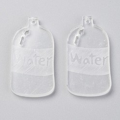 Clear Transparent Acrylic Pendants, Bottle with Word Water, Clear, 30x15.5x2.5mm, Hole: 1.5mm