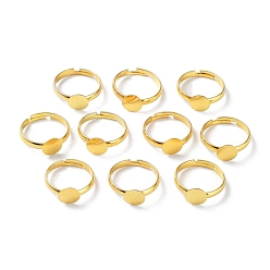 Golden Brass Adjustable Ring Components, Flat Round Plain Pad Ring Settings, Golden, Inner Diameter: 17.4mm, Tray: 8mm