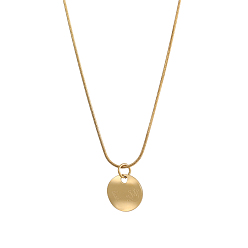 Настоящее золото 14K 304 подвесные из нержавеющей стали ожерелья, змеиные ожерелья для женщин, плоский круглый с подвеской в виде короны, ионное покрытие (ip), реальный 14 k позолоченный, 15.75 дюйм (40 см)