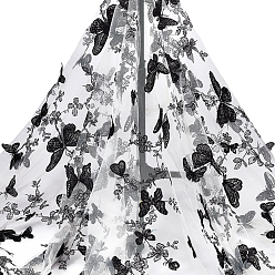 Black Butterfly Pattern Embroidered Polyester Mesh Fabrics, Clothing Accessories, Black, 1500x1mm, about 3 yards/pc