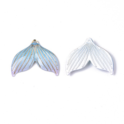 Sky Blue Transparent UV Printed Acrylic  Pendants, with Spray Paint Bottom, Whale Tail Shape, Sky Blue, 24.5x29.5x4mm, Hole: 1.4mm