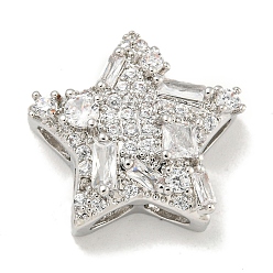 Платина Латунная стойка с микропаве из прозрачного кубического циркония, долговечный, без кадмия и без свинца, звезда, платина, 18x19x7.5 мм, отверстие : 3x4 мм