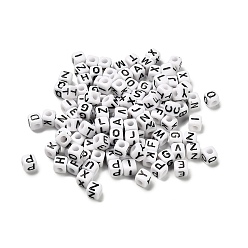 Черный Непрозрачные акриловые эмалированные бусины, куб с письмом, чёрные, 4.5~5x4.5~5x4.5~5 мм, отверстие : 2.5 мм, Около 6250 шт / 500 г