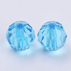 Deep Sky Blue Transparent Acrylic Beads, Faceted, Round, Deep Sky Blue, 14x13mm, Hole: 1.8mm, about 330pcs/500g