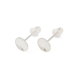 Серебро 925 Результаты серьги стерлингового серебра, плоские круглые лоток, серебряные, лоток : 5.5 мм, 11.5x6 мм, штифты : 0.7 мм