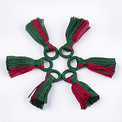 Dark Green Polycotton(Polyester Cotton) Tassel Big Pendant Decorations, Two Tone, Dark Green, 65~68x22x10~15mm, Hole: 14.5x10mm