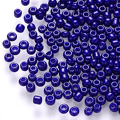 Azul 12/0 cuentas redondas de vidrio para pintura para hornear, azul, 1.5~2x1.5 mm, agujero: 0.5~1 mm, sobre 30000 unidades / libra