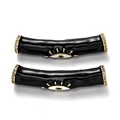 Черный Латунные микро проложить прозрачный бисер кубического циркония трубки, долговечный, с эмалью, трубка со сглазом, реальный 18 k позолоченный, чёрные, 38x8x7.5 мм, отверстие : 4 мм