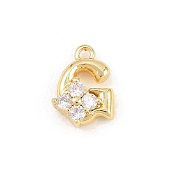 Letter G Латунные микропаве прозрачные кубические циркониевые подвески, долговечный, стойки покрытие, без кадмия и без свинца, реальный 18 k позолоченный, Буква G, 10.5x7.5x3.5 мм, отверстие : 1 мм