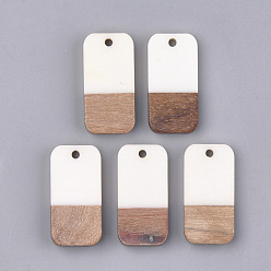 Кремово-белый Подвески из смолы и ореха, прямоугольные, кремово-белые, 26.5x13x3~4 мм, отверстие : 1.8 мм