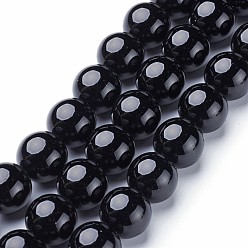 Black Onyx Natural Black Onyx Round Beads Strands, Grade A, Dyed, 14mm, Hole: 1.5mm, about 28pcs/strand, 15.5 inch