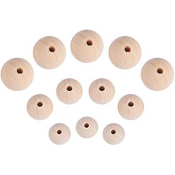 Mocassin Perles rondes en bois non fini, perles en bois naturel perles d'espacement, sans plomb, mocassin, 20~30mm, trou: 4~7 mm, environ 60 PCs / sachet 