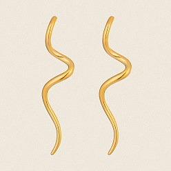 Real 18K Gold Plated 304 Stainless Steel Wave Shape Stud Earrings for Women, Real 18K Gold Plated, 61x2.7mm