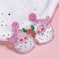 Бледно-Розовый Рождественские акриловые серьги-гвоздики, Дед Мороз, платина, розовый жемчуг, 55x35 мм