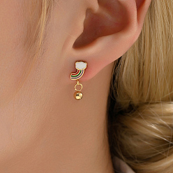 Настоящее золото 18K Модная классическая универсальная радуга с круглыми 201 серьгами-гвоздиками из нержавеющей стали, реальный 18 k позолоченный, 17x5 мм